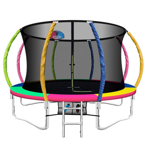 12FT Trampoline Round Trampolines With Basketball  Multi-coloured