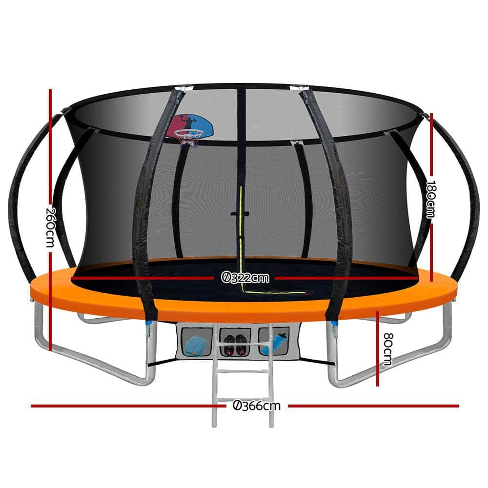 12FT Trampoline Round Trampolines With Basketball  Orange