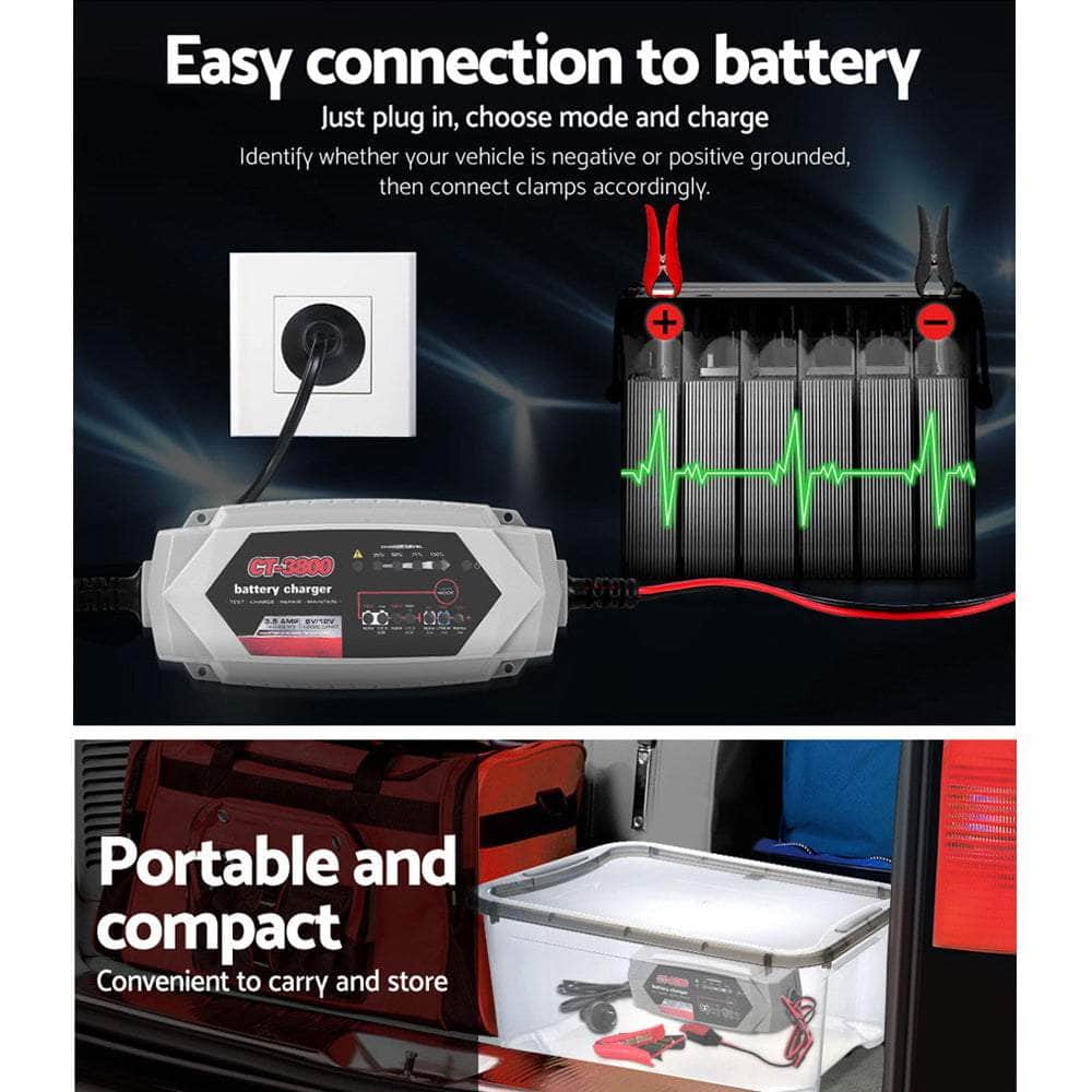 12V Automatic Car Battery Charger 6V 3.5Amp Vehicle Truck Chargers Agm