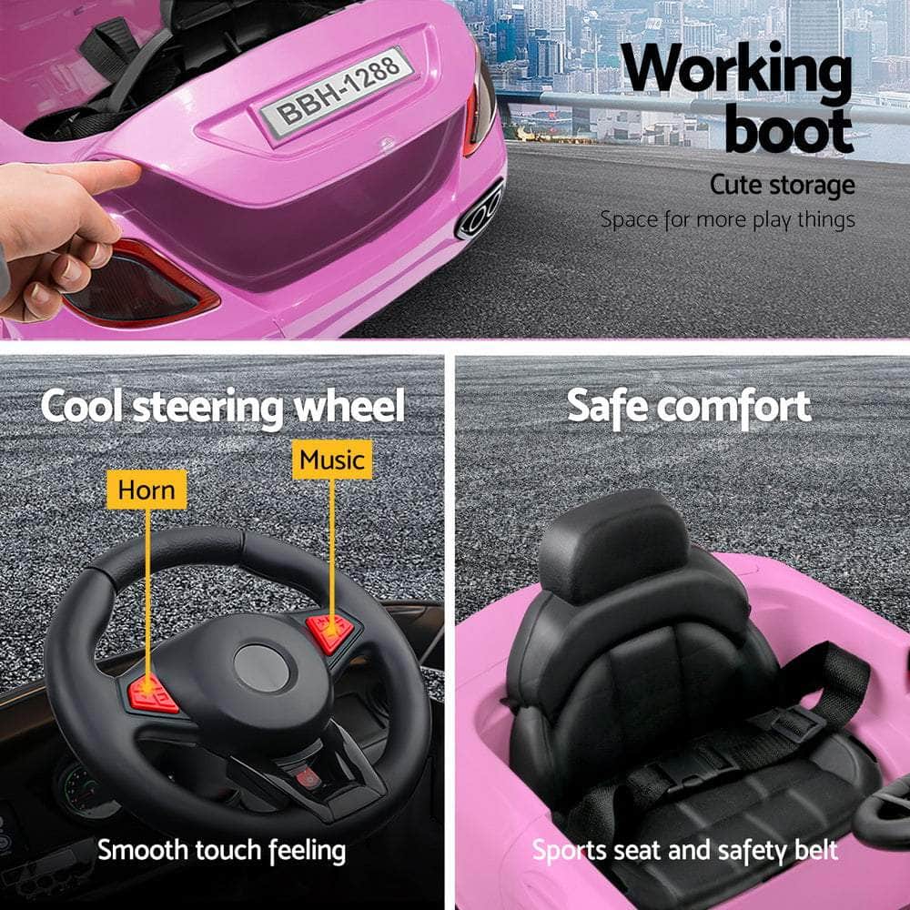 12V Pink Kids Electric Ride-On Car with Headlight & Music
