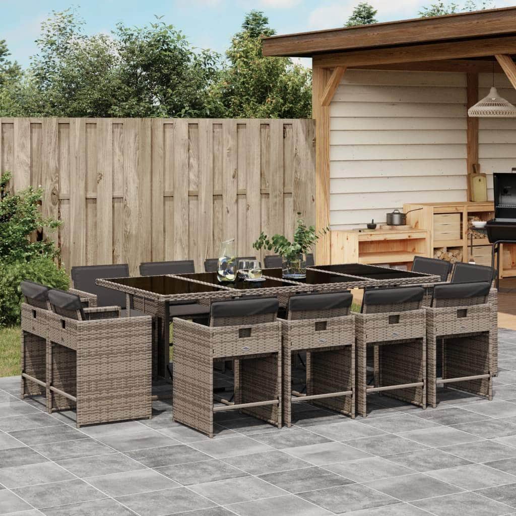 13 Piece Garden Dining Set with Cushions Black Poly Rattan Elegance
