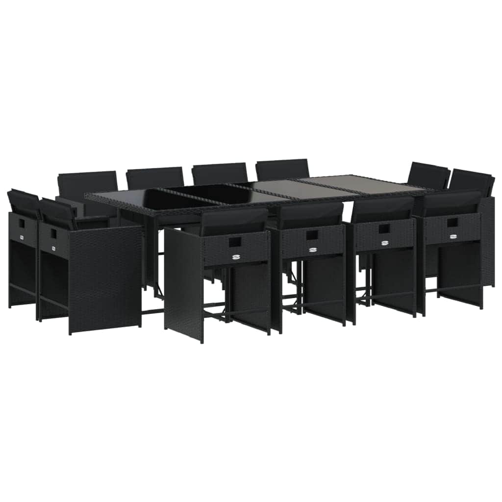 13 Piece Garden Dining Set with Cushions Black Poly Rattan Elegance