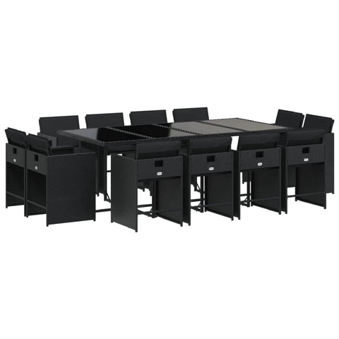 13 Piece Garden Dining Set with Cushions Black Poly Rattan Elegance