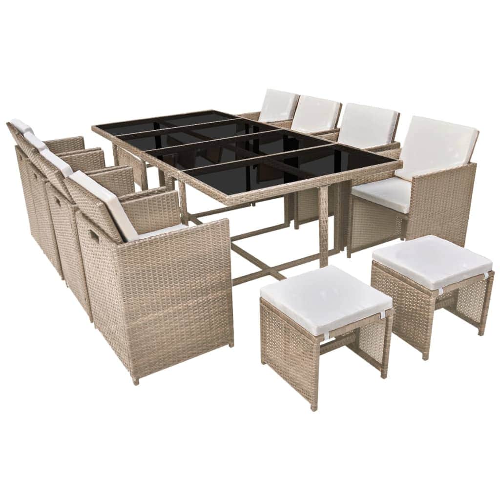 13 Piece Outdoor Dining Set with Cushions Poly Rattan Beige