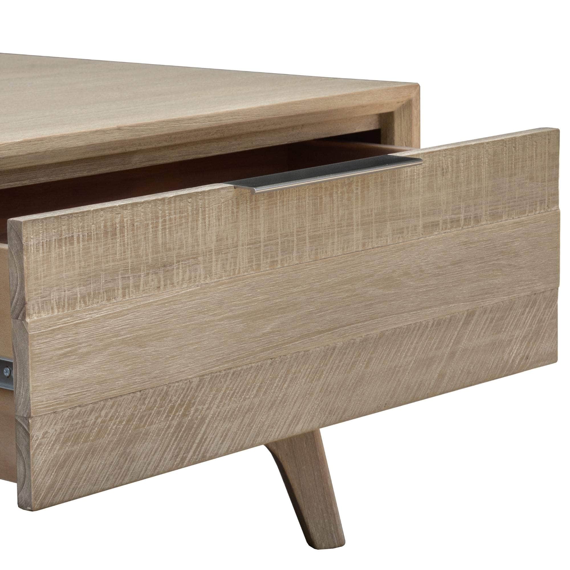 130Cm Coffee Table 2 Drawer Solid Acacia Timber Brushed Smoke
