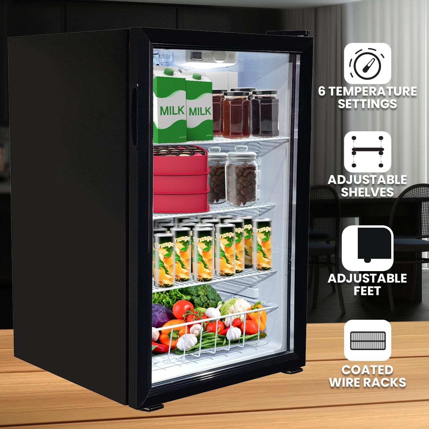 130L Mini Bar Fridge Glass Door Beverage Cooler Refrigerator | kitchen