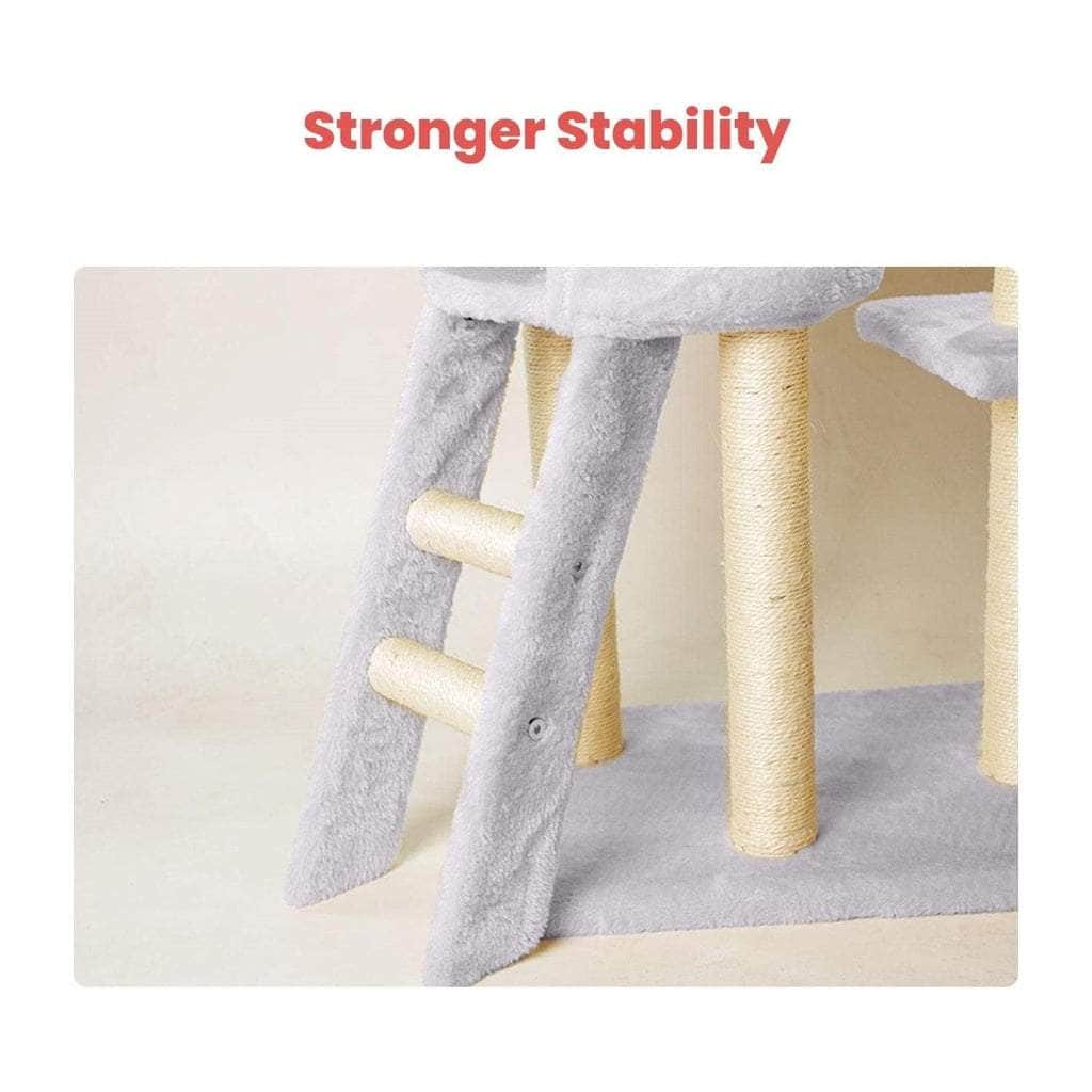 138cm 5 Layer Plush Cat Condo Cat Tree Light Grey/Dark Grey