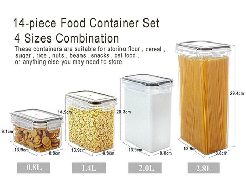 14 Pieces Airtight Food Storage And Bpa Free Plastic With Easy Lock Black