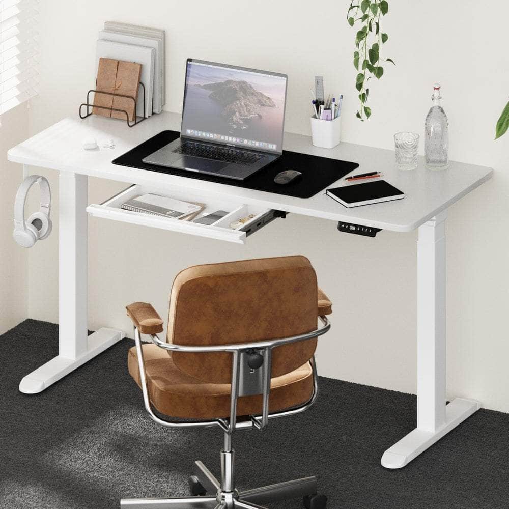 140cm Electric Standing Desk with Drawer Adjustable White & Black Walnut