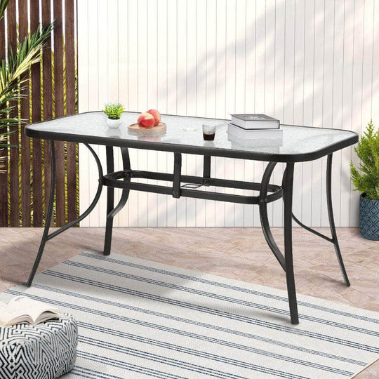 140cm Outdoor Dining Glass Table Rectangle Patio Furniture Lounge, 140Cm