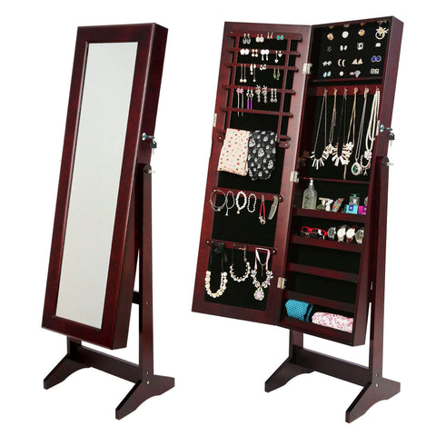 146Cm Walnut Mirror Jewellery Cabinet Storage Organiser Luvo