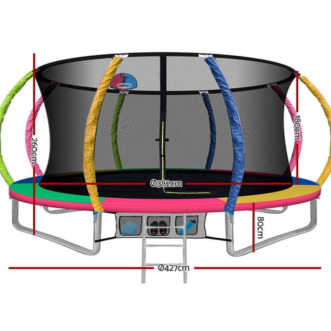 14FT Trampoline Round Trampolines With Basketball  Multi-coloured