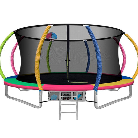 14FT Trampoline Round Trampolines With Basketball  Multi-coloured