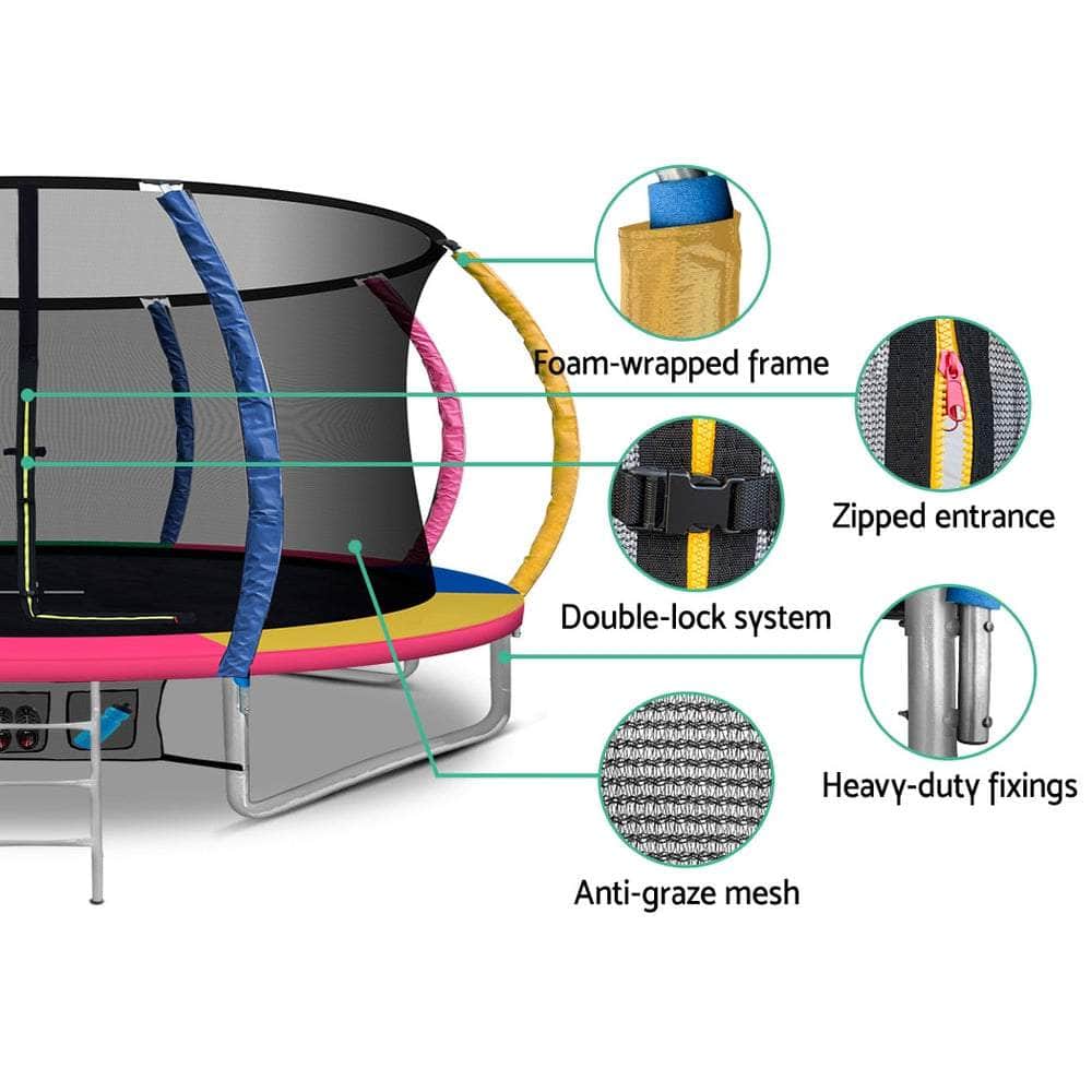 14FT Trampoline Round Trampolines With Basketball  Multi-coloured