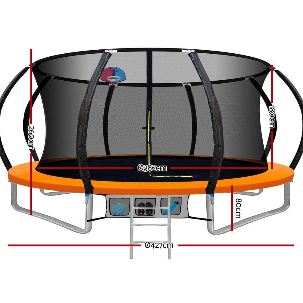 14FT Trampoline Round Trampolines With Basketball  Orange