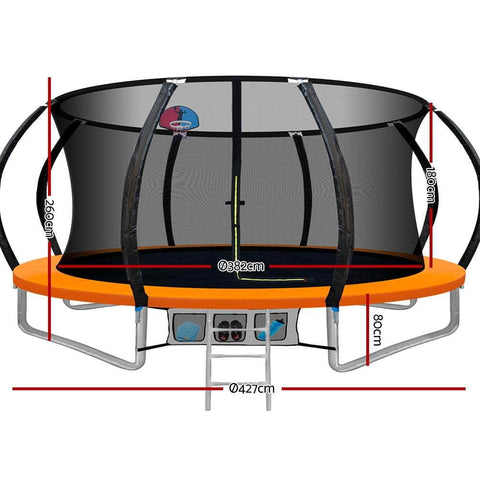 14Ft Trampoline For Kids W/ Ladder Enclosure Safety Net Rebounder Orange