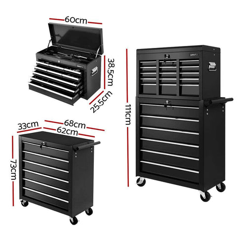 15 Drawer Tool Box Cabinet Chest Trolley Toolbox Garage Storage Box