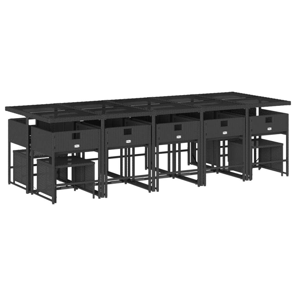 15 Piece Garden Dining Set with Cushions-Black Poly Rattan
