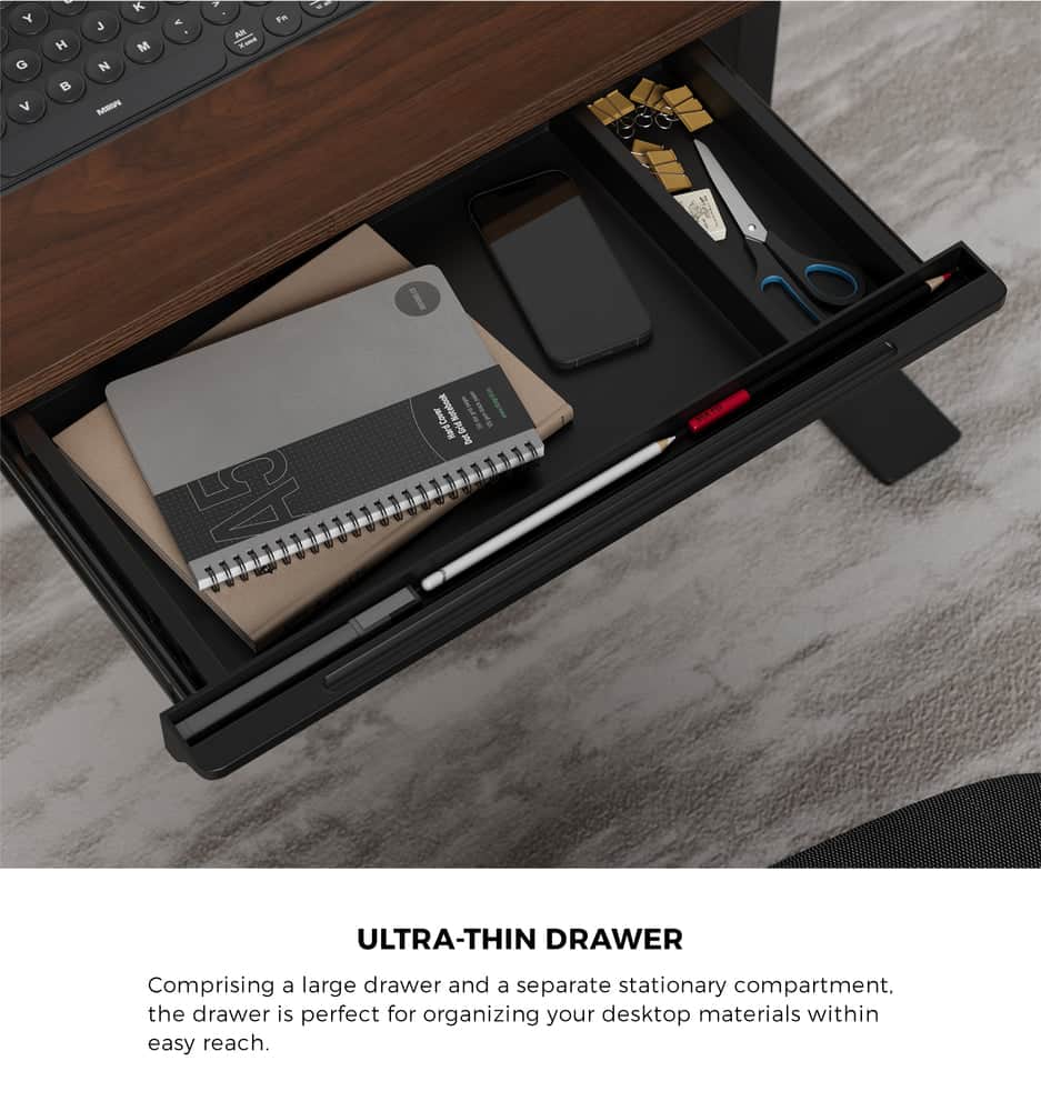 150cm Electric Standing Desk Adjustable Height with Drawer Black & White Walnut