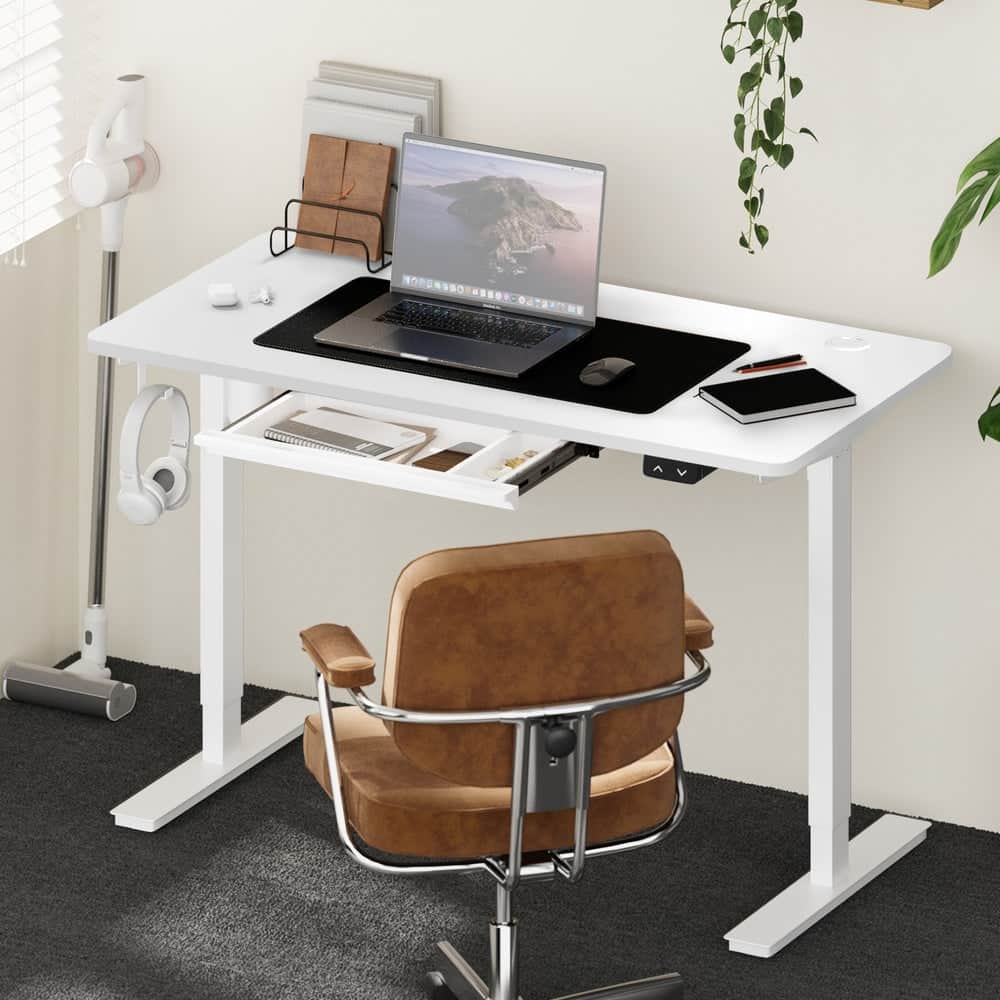 150cm Electric Standing Desk Adjustable Height with Drawer Black & White Walnut