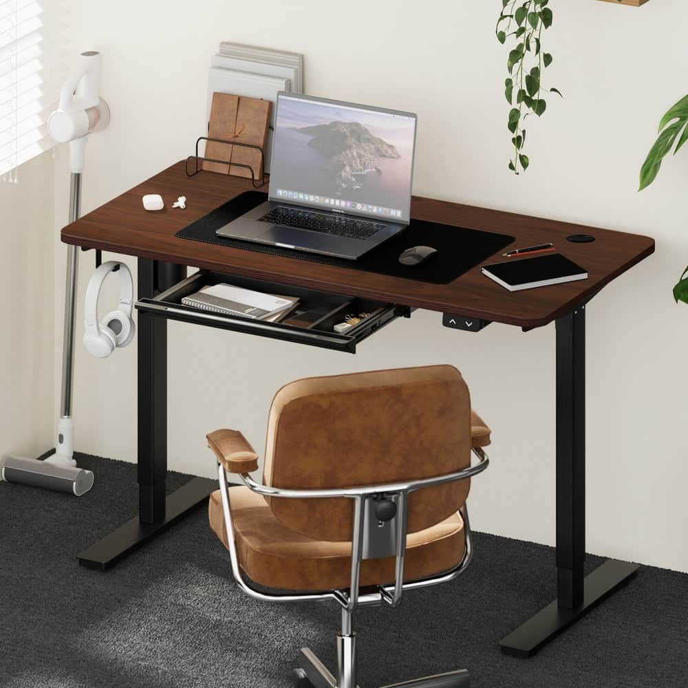 150cm Electric Standing Desk Adjustable Height with Drawer Black & White Walnut