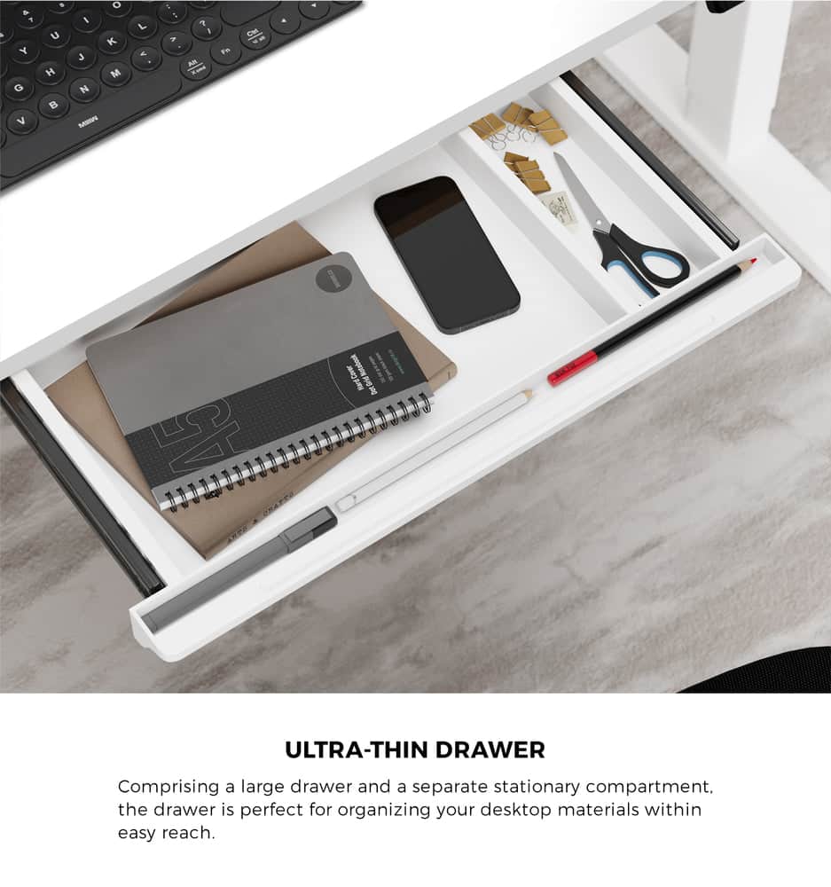 150cm Electric Standing Desk Adjustable Height with Drawer Black & White Walnut