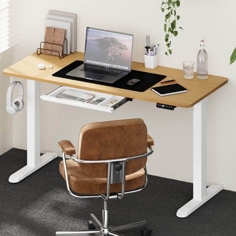 150cm Electric Standing Desk with Drawer Adjustable Black & White Oak