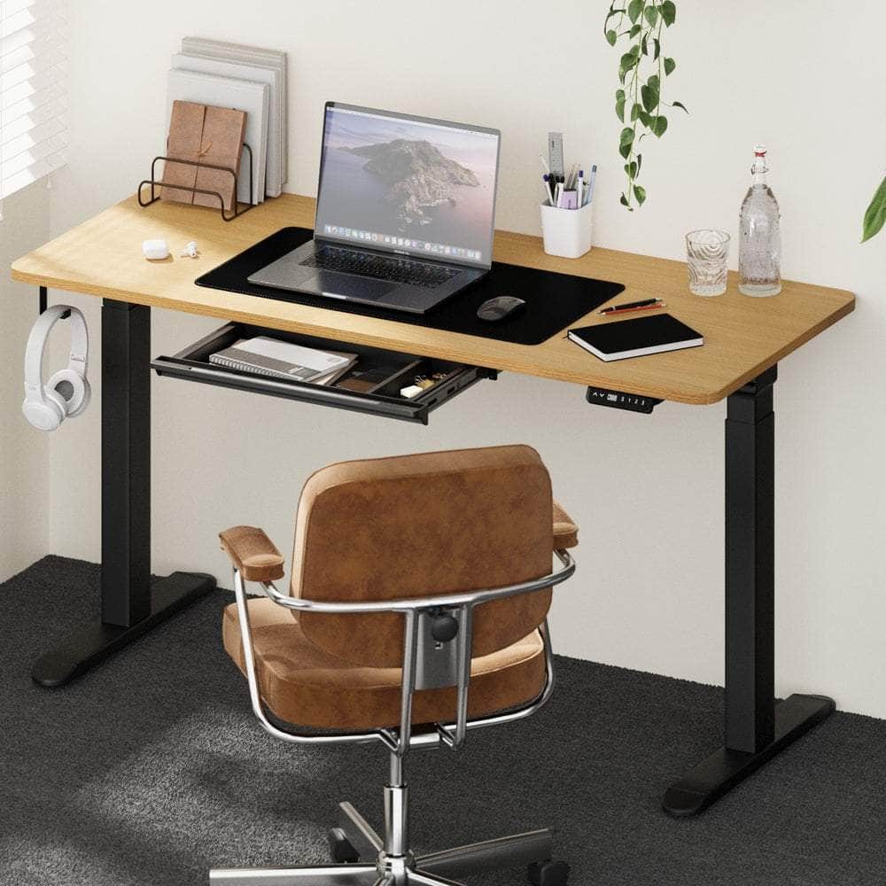 150cm Electric Standing Desk with Drawer Adjustable Black & White Oak