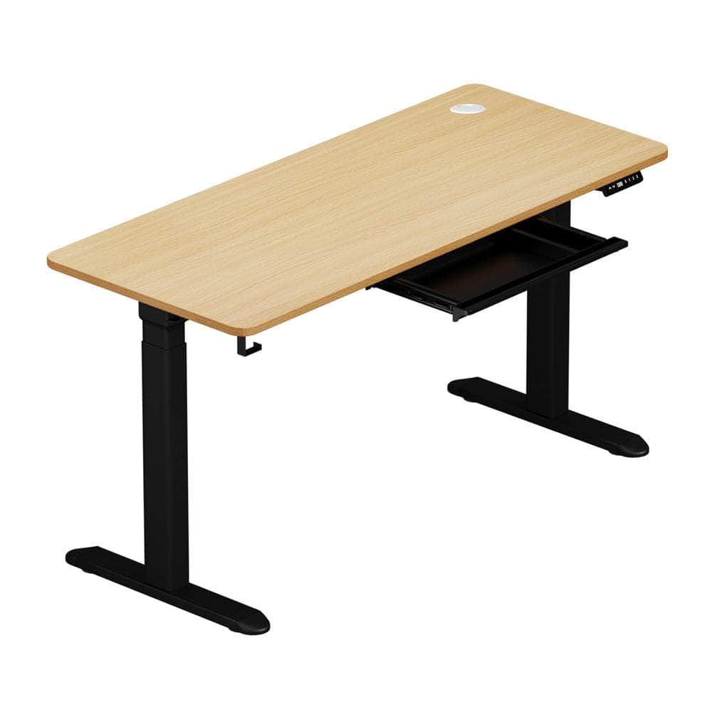 150cm Electric Standing Desk with Drawer Adjustable Black & White Oak