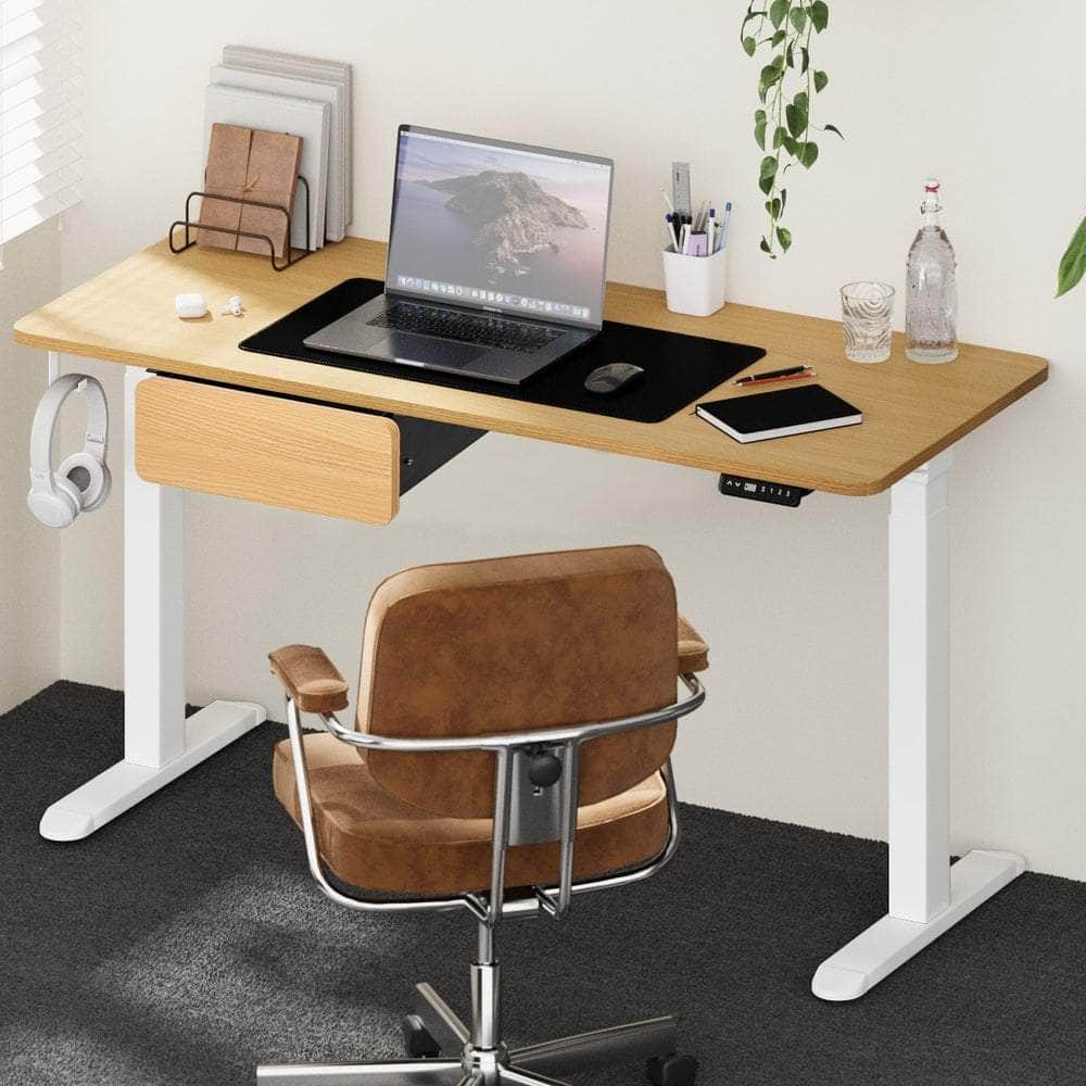 150cm Electric Standing Desk with Drawer Adjustable Oak White Single & Dual Motar