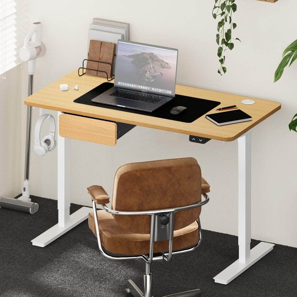 150cm Electric Standing Desk with Drawer Adjustable Oak White Single & Dual Motar