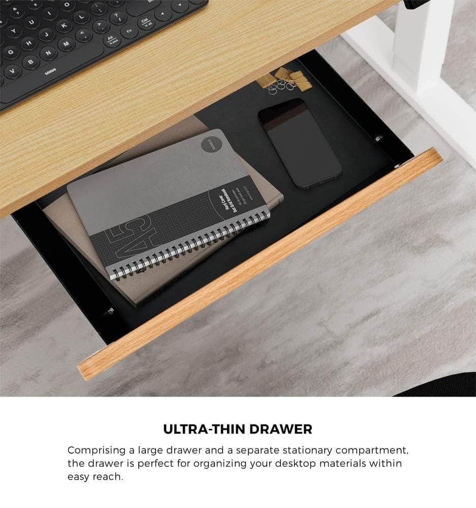 150cm Electric Standing Desk with Drawer Adjustable Oak White Single & Dual Motar