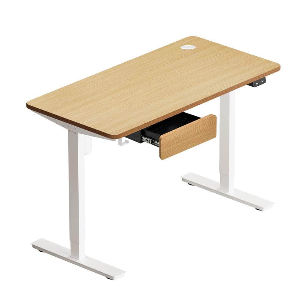 150cm Electric Standing Desk with Drawer Adjustable Oak White Single & Dual Motar