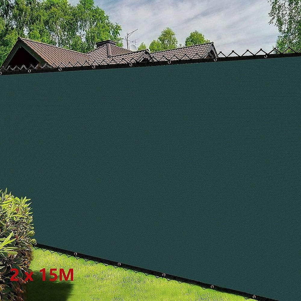 15m x 2m Fence Windscreen Privacy Screen Shade Cover Dark Green Fabric Mesh Garden