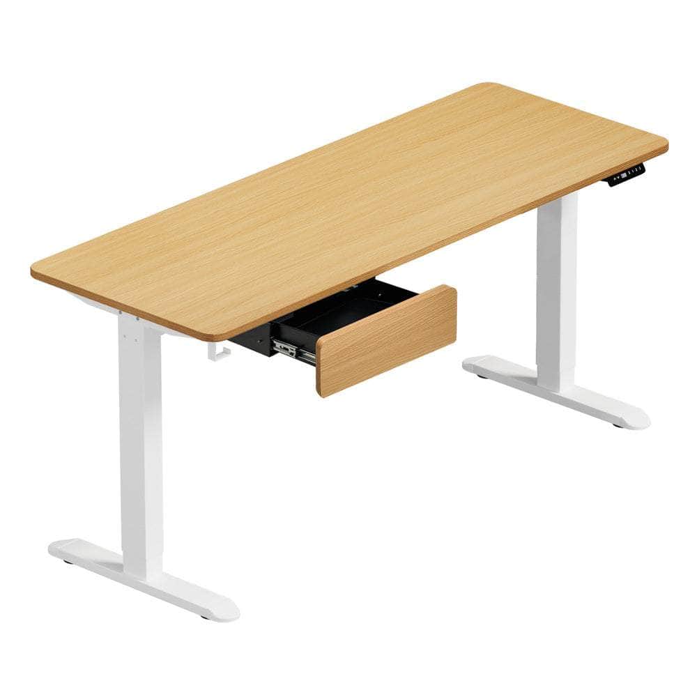 160cm Electric Standing Desk w/ Drawer Adjustable Oak White & Black
