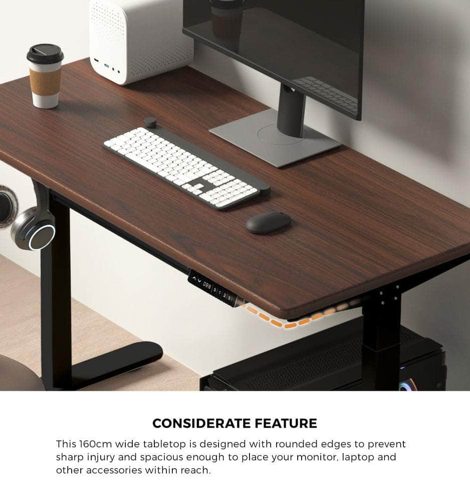160cm Electric Standing Desk with Drawer Adjustable Black Walnut