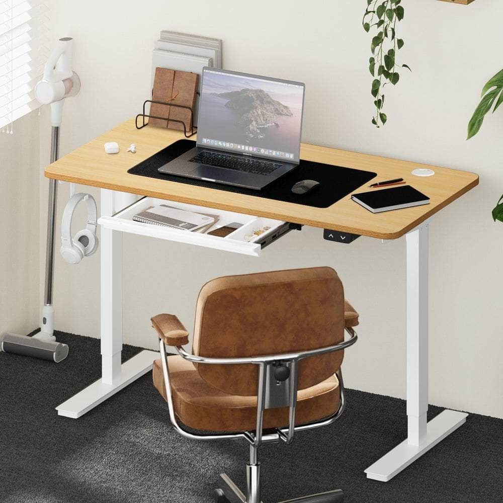 160cm Electric Standing Desk with Drawer Adjustable White Oak