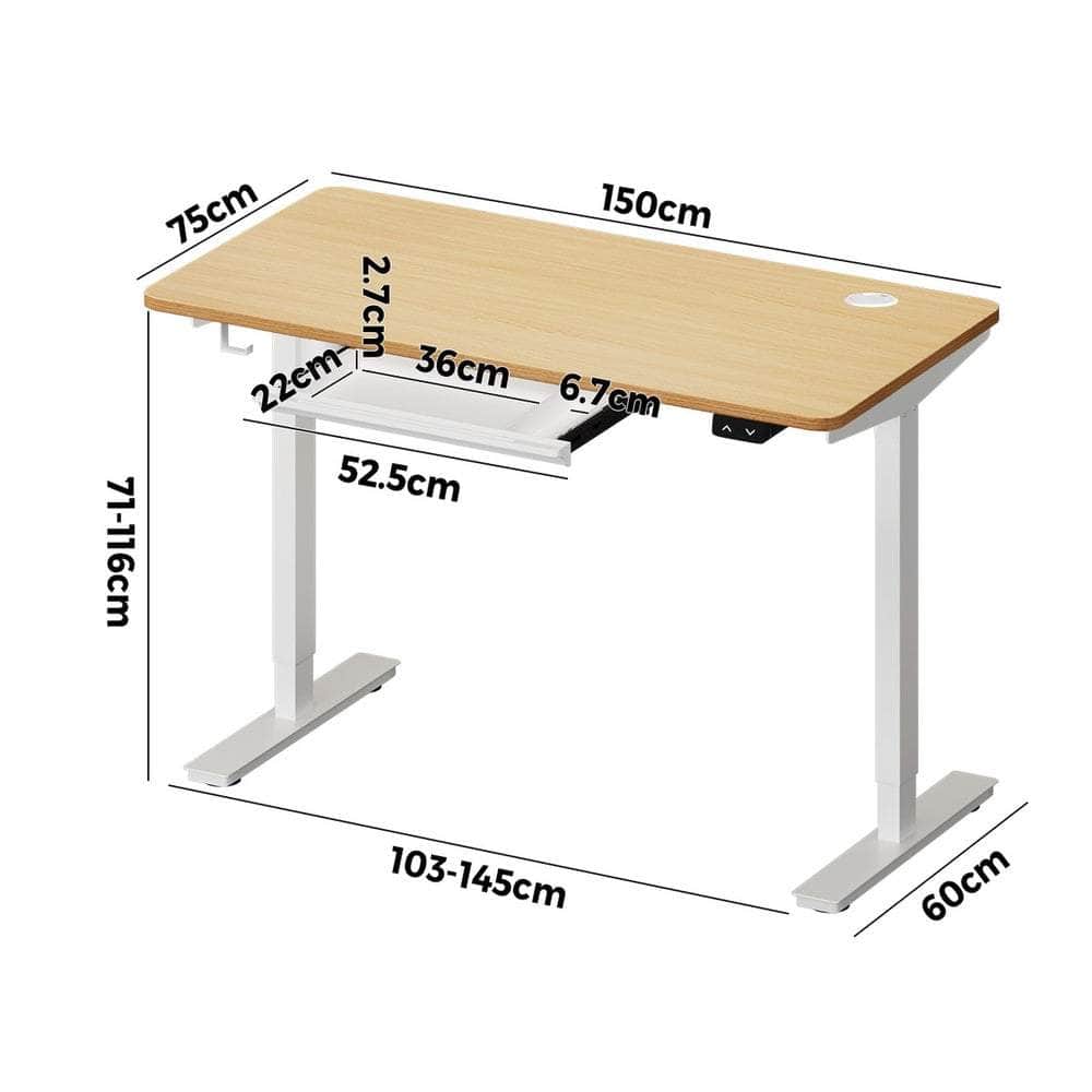 160cm Electric Standing Desk with Drawer Adjustable White Oak