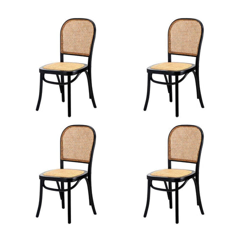 160cm Extendable Dining Table with 4PCS Dining Chairs Rattan Black