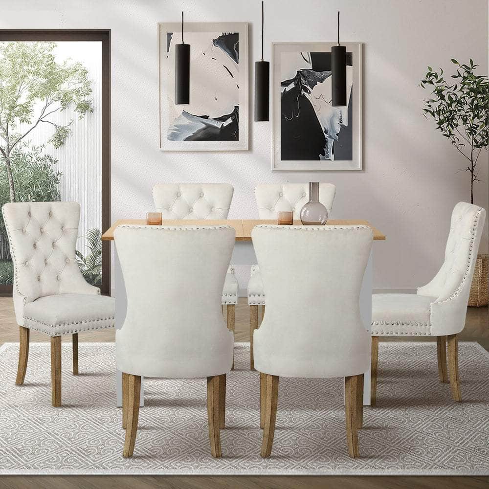 160cm Extendable Dining Table with 6PCS Chairs Velvet Beige