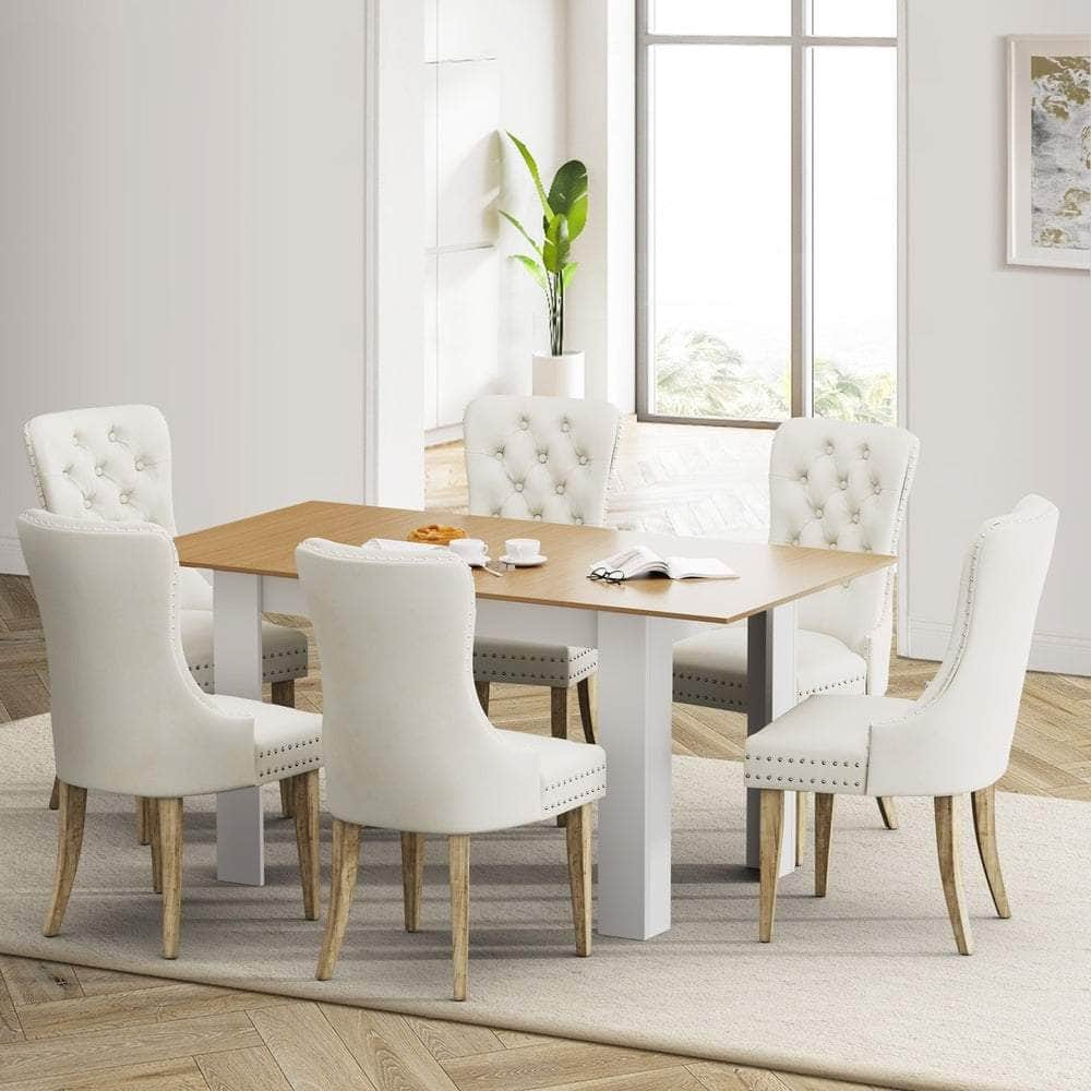 160cm Extendable Dining Table with 6PCS Chairs Velvet Beige