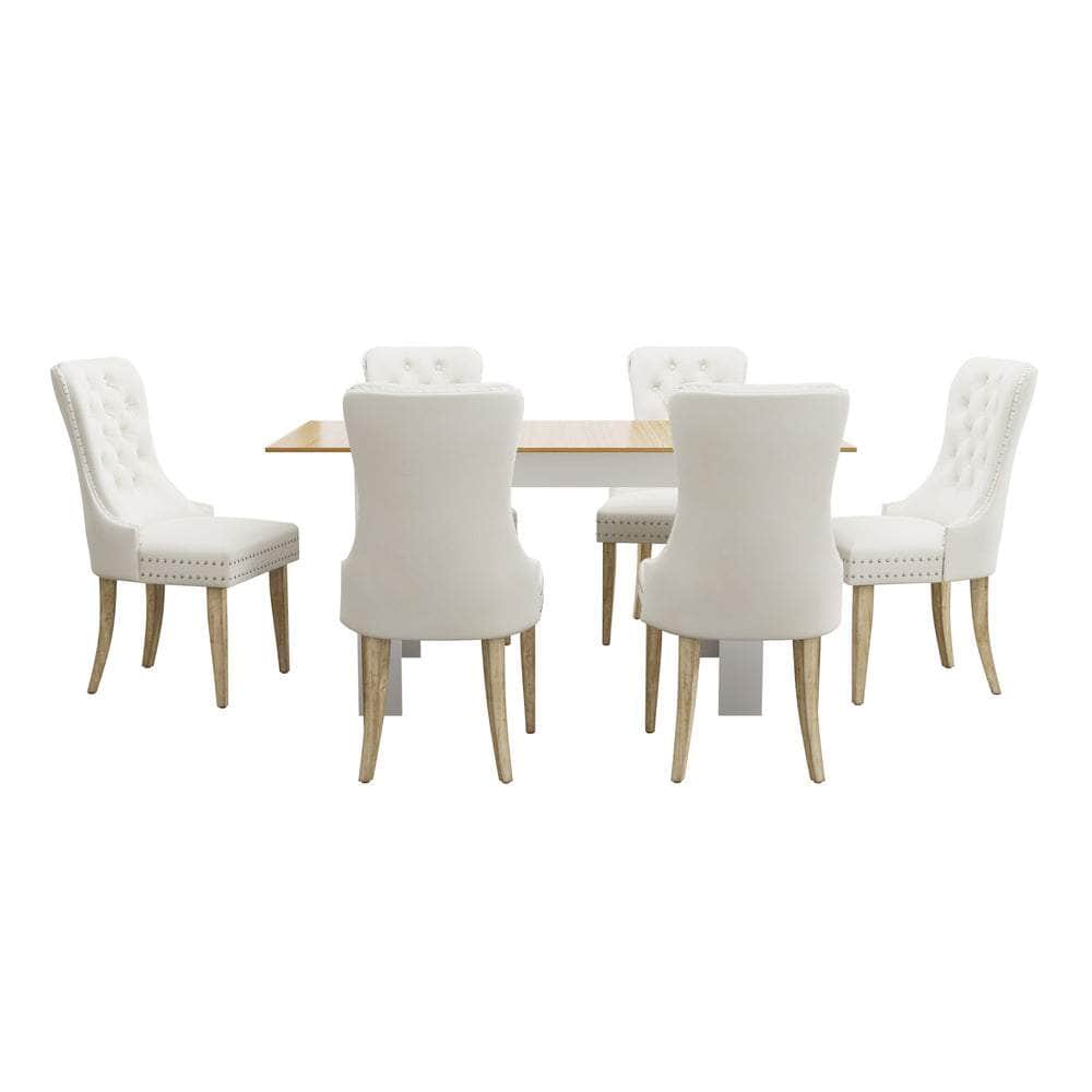 160cm Extendable Dining Table with 6PCS Chairs Velvet Beige
