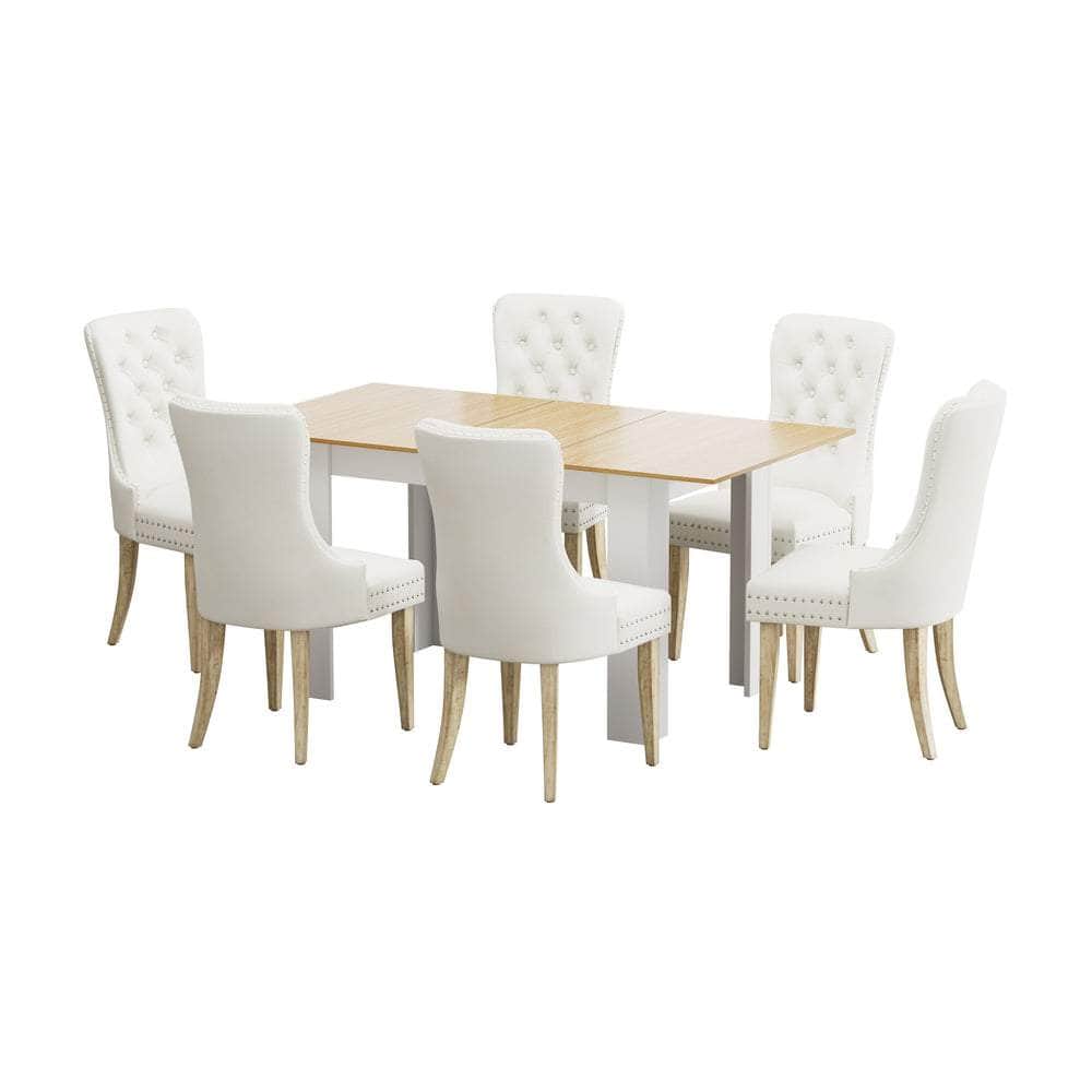 160cm Extendable Dining Table with 6PCS Chairs Velvet Beige