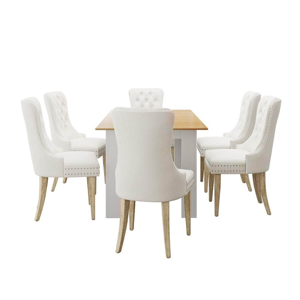 160cm Extendable Dining Table with 6PCS Chairs Velvet Beige