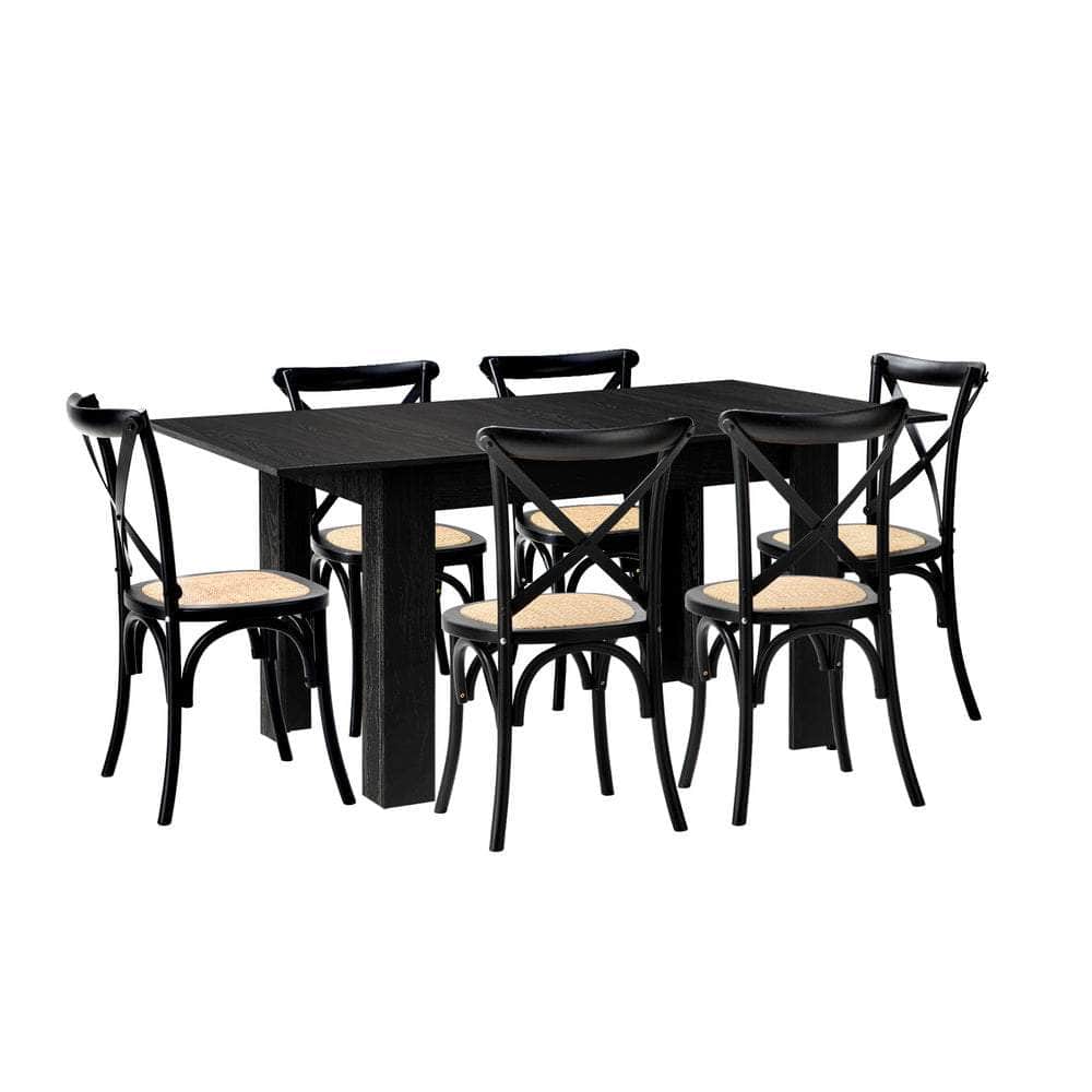 160cm Extendable Dining Table with Dining Chairs Geometric Black