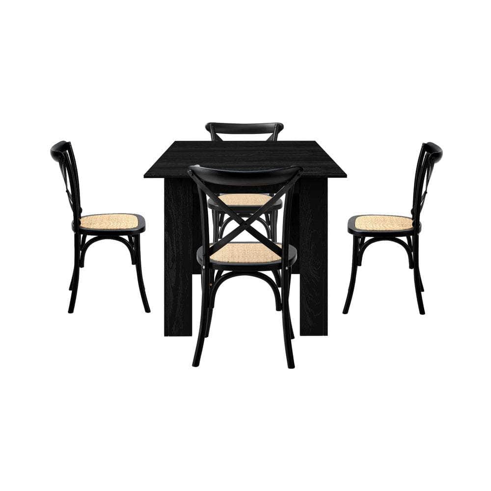 160cm Extendable Dining Table with Dining Chairs Geometric Black