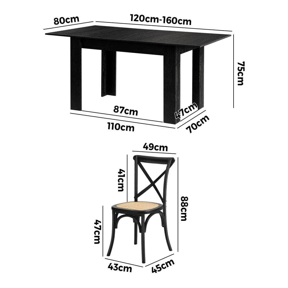 160cm Extendable Dining Table with Dining Chairs Geometric Black
