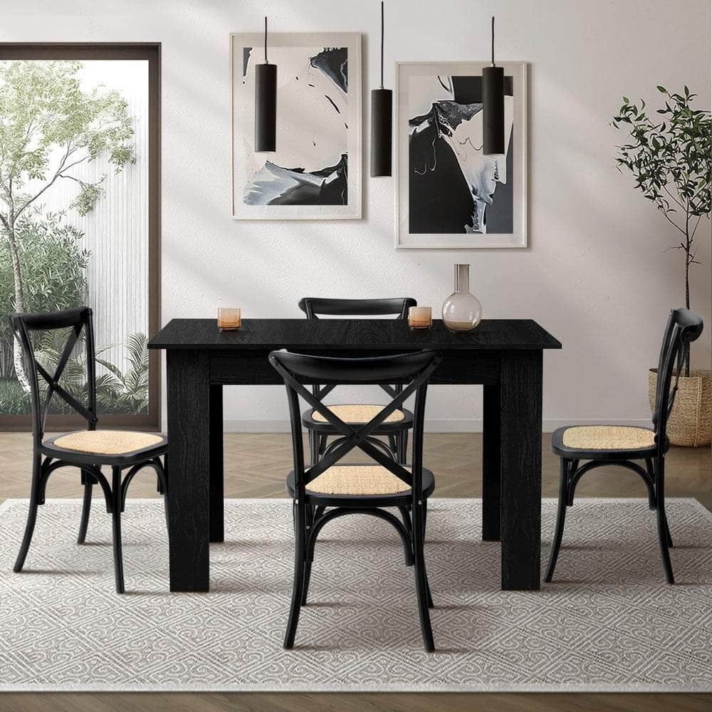 160cm Extendable Dining Table with Dining Chairs Geometric Black