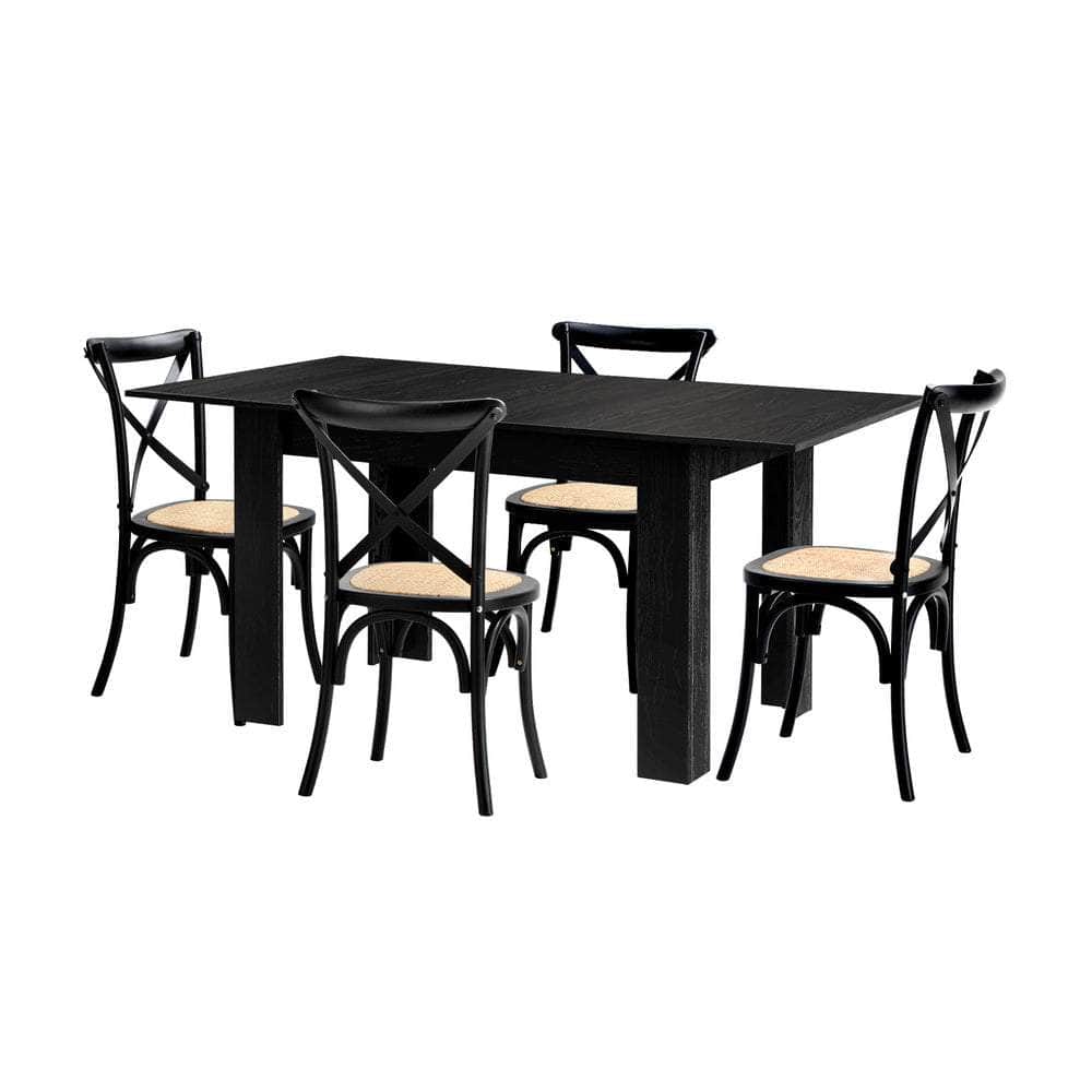 160cm Extendable Dining Table with Dining Chairs Geometric Black