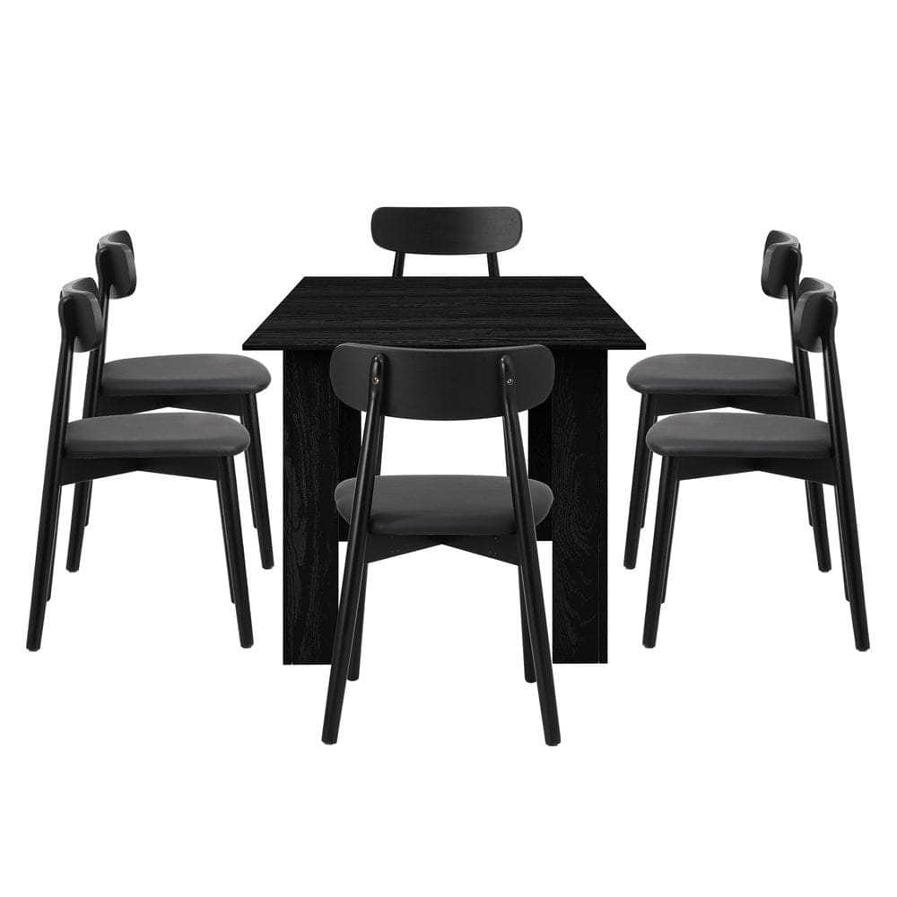 160cm Extendable Dining Table with Dining Chairs PU Leather Black
